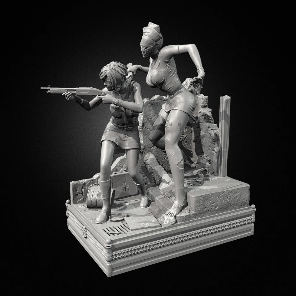 75mm Fantasy Female Warrior & Soldier, 2 Figures, Resin Model Figure Kit, Unassembled and Unpainted