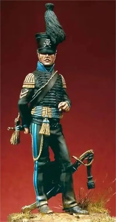 54mm Napoleonic French Dragoon Officer with Plumed Bicorne, Resin Model Figure Kit, Unassembled and Unpainted