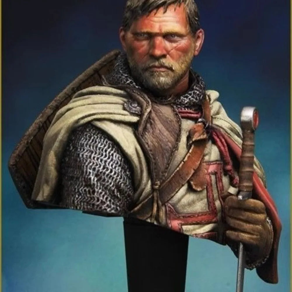 1/10 Medieval Mature Templar Knight in Chainmail and Red Cross Surcoat, Resin Model Bust Kit, Unassembled and Unpainted