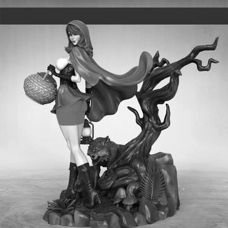 75mm Female Sorceress with Wolf, Resin Model Figure Kit, Fantasy Theme, Unassembled and Unpainted