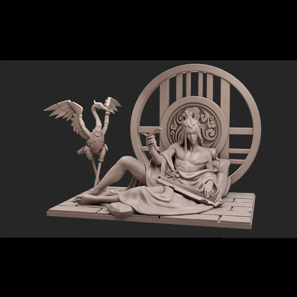 1/24 Female with Peacock, Resin Model Figure Kit, Fantasy Theme, Unassembled and Unpainted