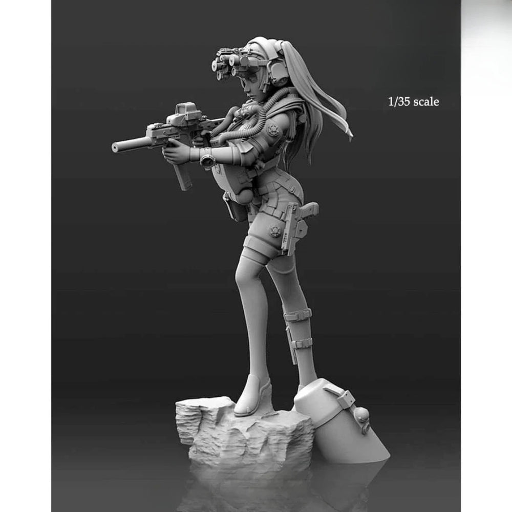 1/35 Modern Anime Female Soldier, Resin Model Figure Kit, Unassembled and Unpainted