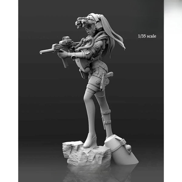 1/35 Modern Anime Female Soldier, Resin Model Figure Kit, Unassembled and Unpainted