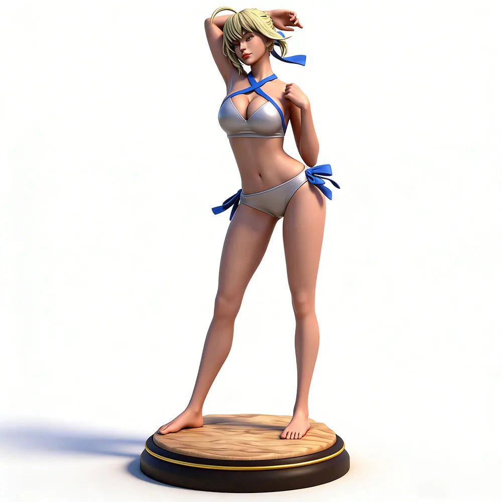 1/24 Blonde Pin-up in Blue Bikini Hand on Hip, Resin Model Figure Kit, Unassembled and Unpainted