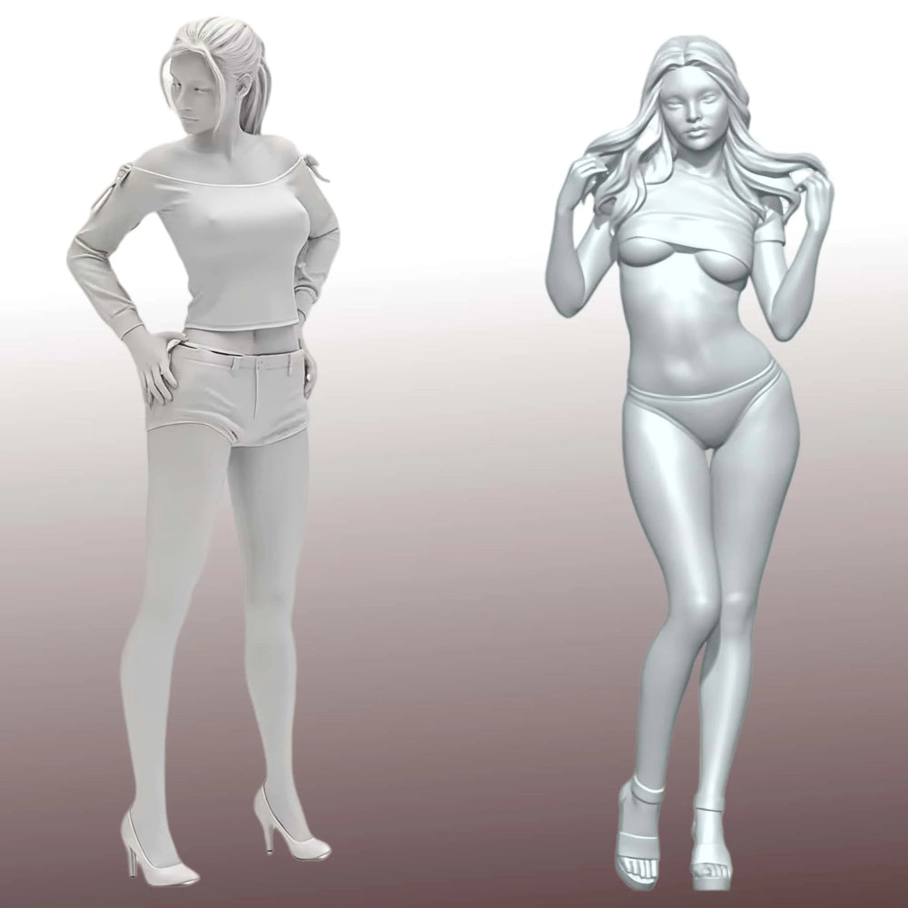 1/24 Pin-up Female, 2 Figures, Resin Model Figure Kit, Unassembled and Unpainted
