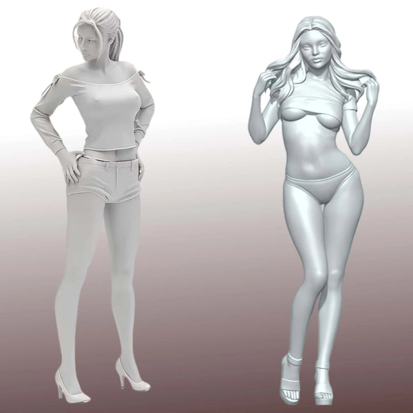 1/24 Pin-up Female, 2 Figures, Resin Model Figure Kit, Unassembled and Unpainted