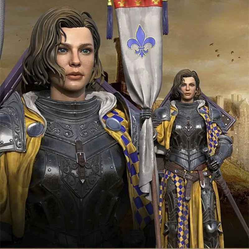 1/24 Medieval Female Knight in Ornate Black Armor and Heraldic Cloak, Resin Model Figure Kit, Unassembled and Unpainted