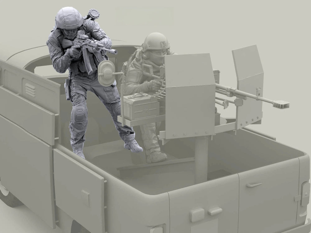 1/35 Modern Tactical Infantry Mounted Vehicle, 2 Figures, Resin Model Figure Kit, Unassembled and Unpainted