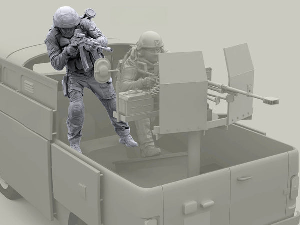 1/35 Modern Tactical Infantry Mounted Vehicle, 2 Figures, Resin Model Figure Kit, Unassembled and Unpainted