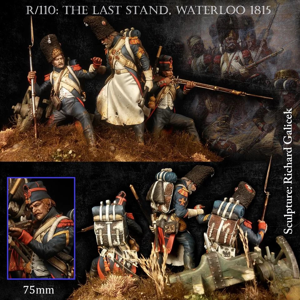 75mm Napoleonic Waterloo Last Stand, 4 Figures, Resin Model Diorama Kit, Unassembled and Unpainted