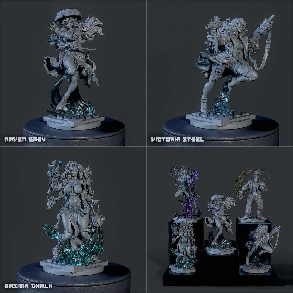 1/24 Combat Sisters, 4 Figures, Resin Model Figure Kit, Fantasy Theme, Unassembled and Unpainted