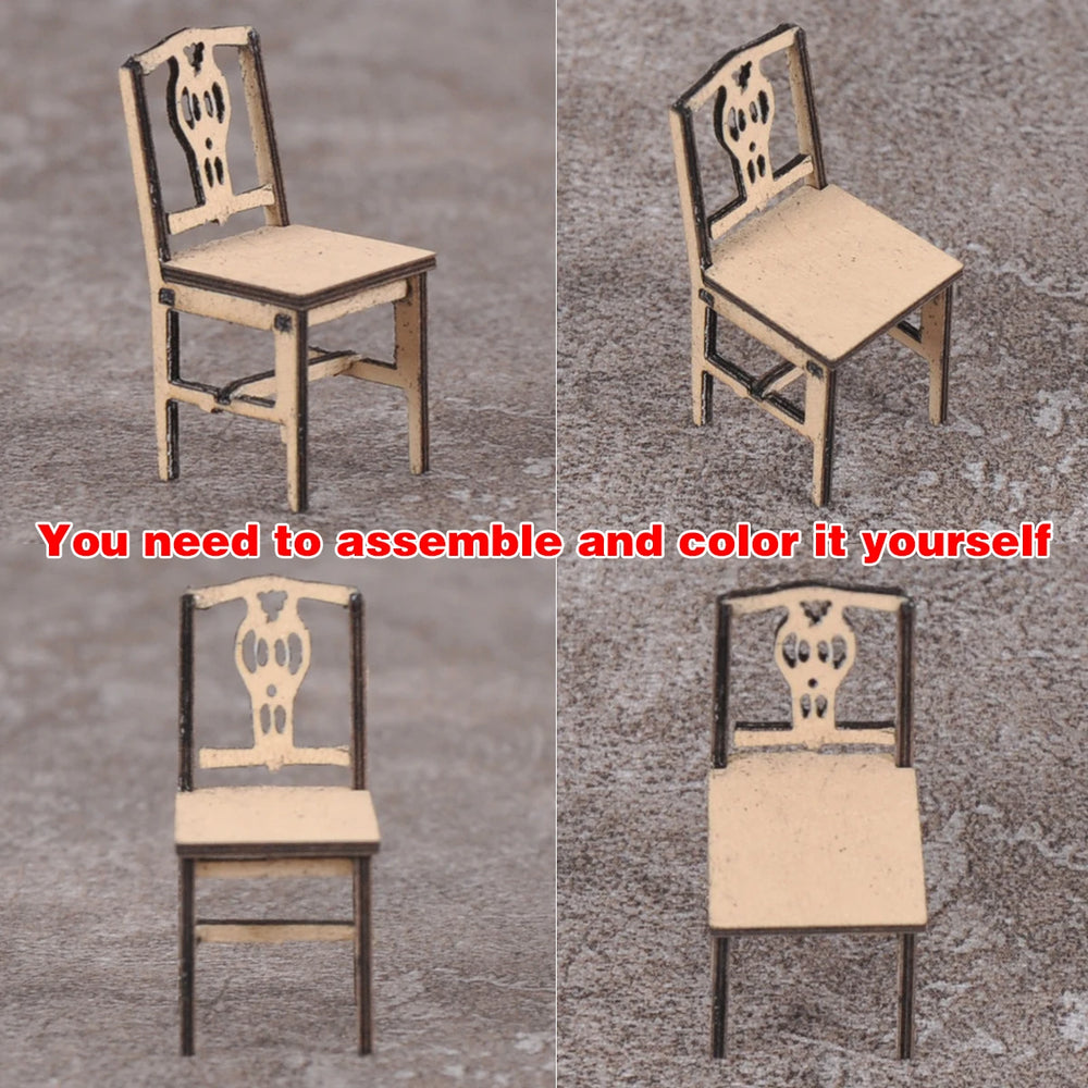 1/35 Simple Wooden Stools with Spindle Backs, Resin Model Diorama Kit, Historical Theme, Unassembled and Unpainted