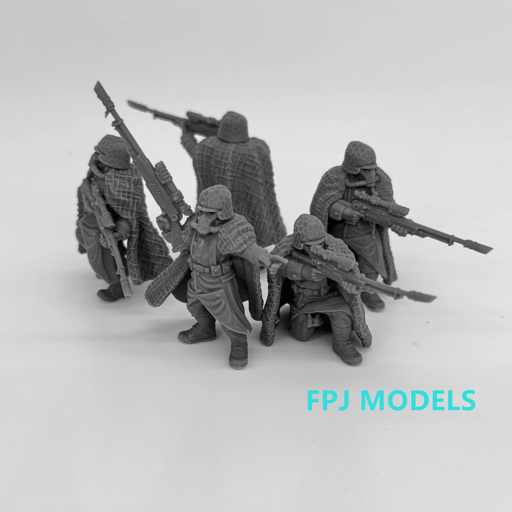 28mm Grim Guard Snipers, 5 Figures, Resin Model Figure Kit, Fantasy Theme, Unassembled and Unpainted