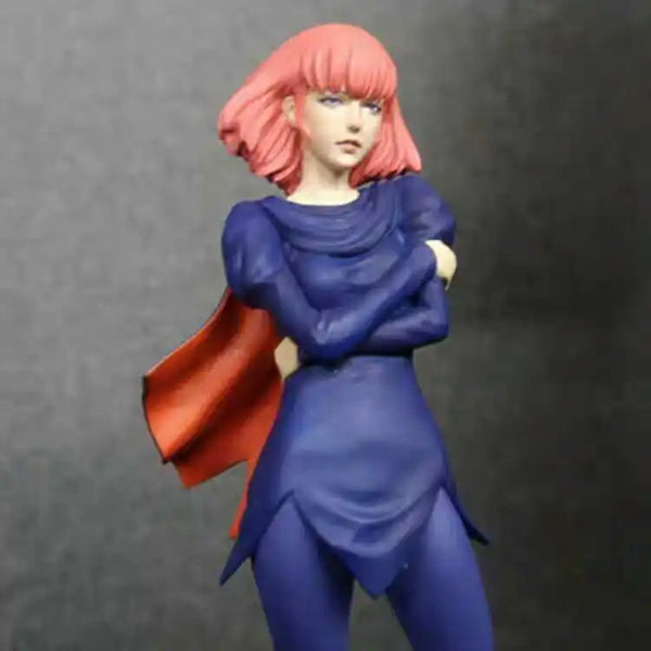 1/20 Pink-Haired Anime Female in Blue Suit with Red Cape, Resin Model Figure Kit, Anime Theme, Unassembled and Unpainted