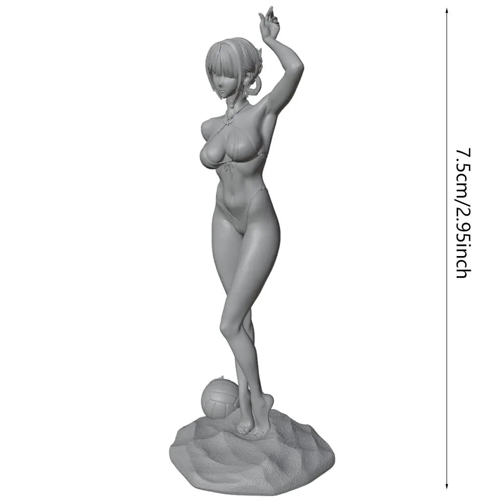 75mm Beach Girl with Volleyball, Resin Model Figure Kit, Unassembled and Unpainted