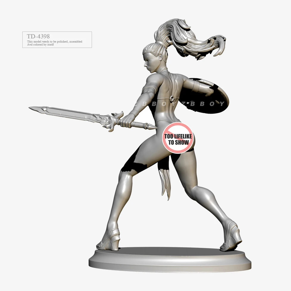 75mm Female Warrior Dual-Wielding Curved Blades, Resin Model Figure Kit, Fantasy Theme, Unassembled and Unpainted