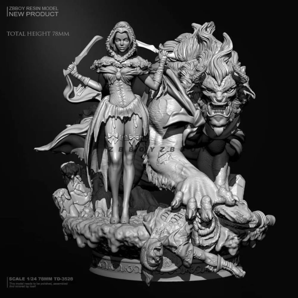78mm Beauty and the Beast, 2 Figures, Resin Model Diorama Kit, Fantasy Theme, Unassembled and Unpainted