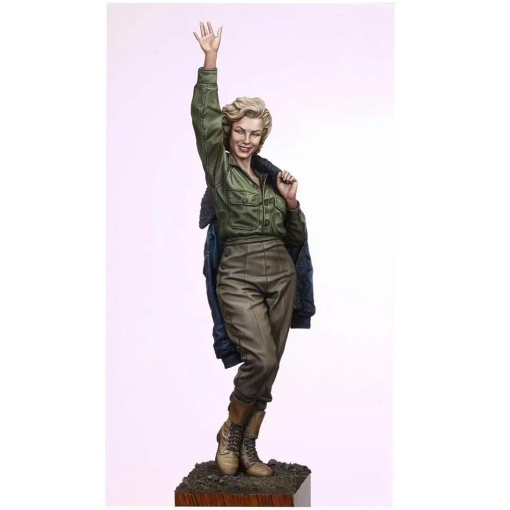 1/35 WWII Female Soldier with Raised Fist, Resin Model Figure Kit, Unassembled and Unpainted