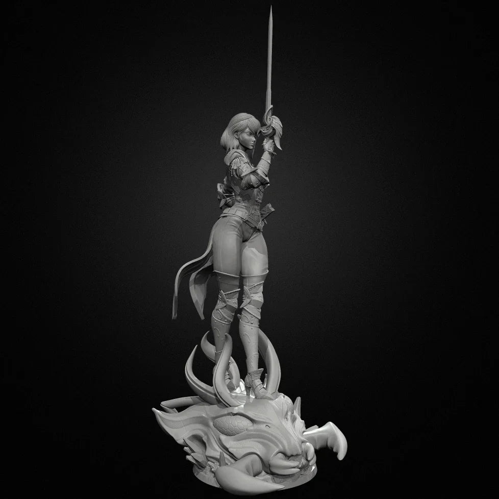 75mm Female Warrior with Raised Greatsword Ascending Pose, Resin Model Figure Kit, Fantasy Theme, Unassembled and Unpainted