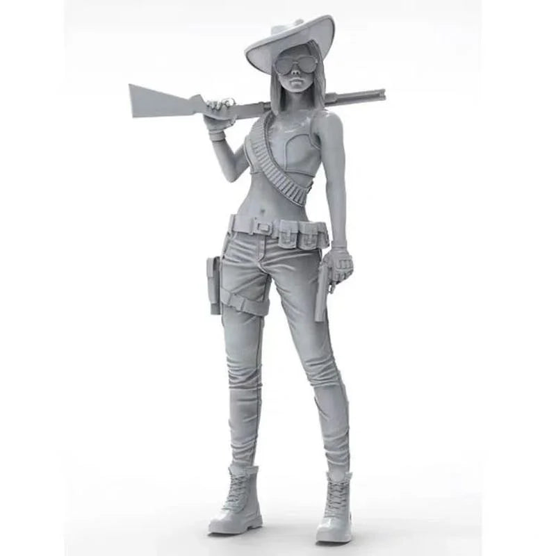 1/35 Modern Female Operator with Wide-Brim Hat and Rifle, Resin Model Figure Kit, Unassembled and Unpainted