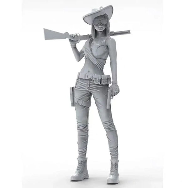 1/35 Modern Female Operator with Wide-Brim Hat and Rifle, Resin Model Figure Kit, Unassembled and Unpainted