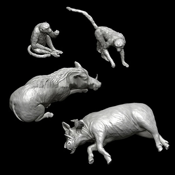 1/35 Realistic Animals Set, 4 Figures, Resin Model Figure Kit, Wildlife Theme, Unassembled and Unpainted