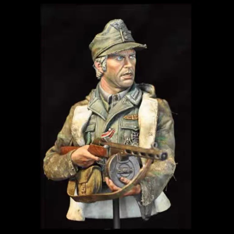 1/10 WWII German Wehrmacht NCO with MP40, Resin Model Bust Kit, Unassembled and Unpainted