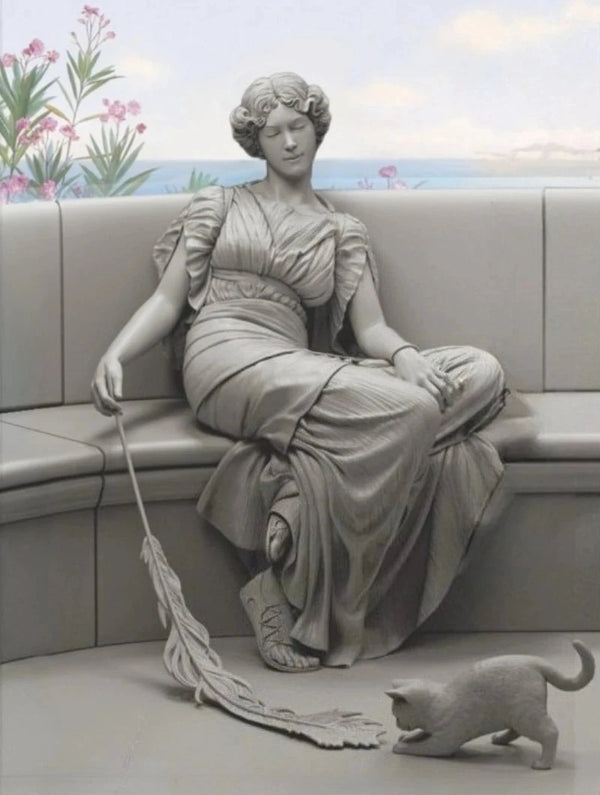 80mm Ancient Classical Female with Cat, Resin Model Figure Kit, Unassembled and Unpainted