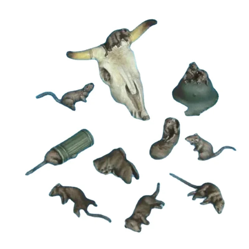1/35 Animal Creatures, 14 Figures, Resin Model Diorama Kit, Wildlife Theme, Unassembled and Unpainted