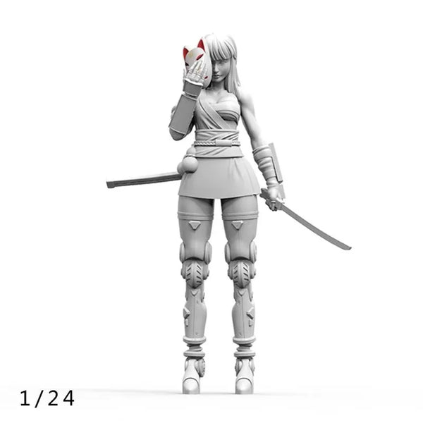 1/24 Female Warrior with Dual Katanas, Resin Model Figure Kit, Anime Theme, Unassembled and Unpainted