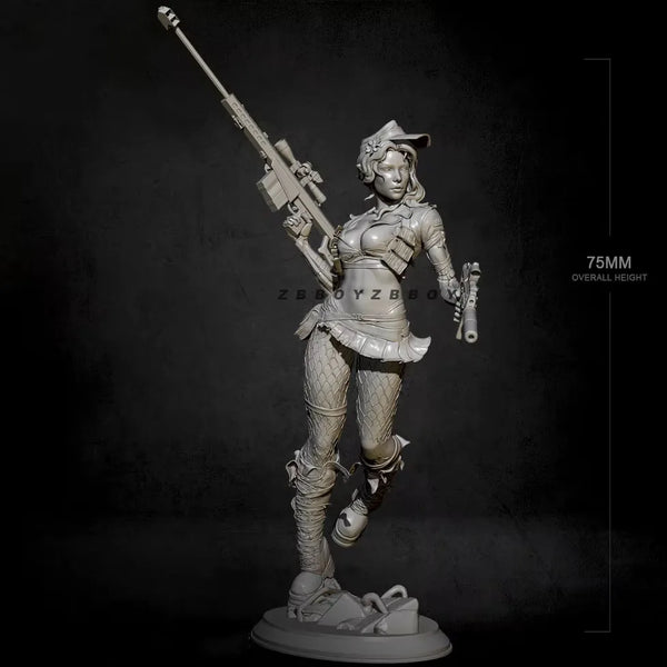 75mm Modern Female Tactical Operator with Assault Rifle and Pistol, Resin Model Figure Kit, Unassembled and Unpainted