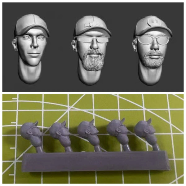 1/35 Modern Infantry Heads with Tactical Caps, 5 Figures, Resin Model Figure Kit, Unassembled and Unpainted