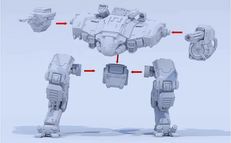 Sci-Fi Combat Exosuit with Dual Cannons and Tail 120mm Resin Figure Kit - resin model view 2
