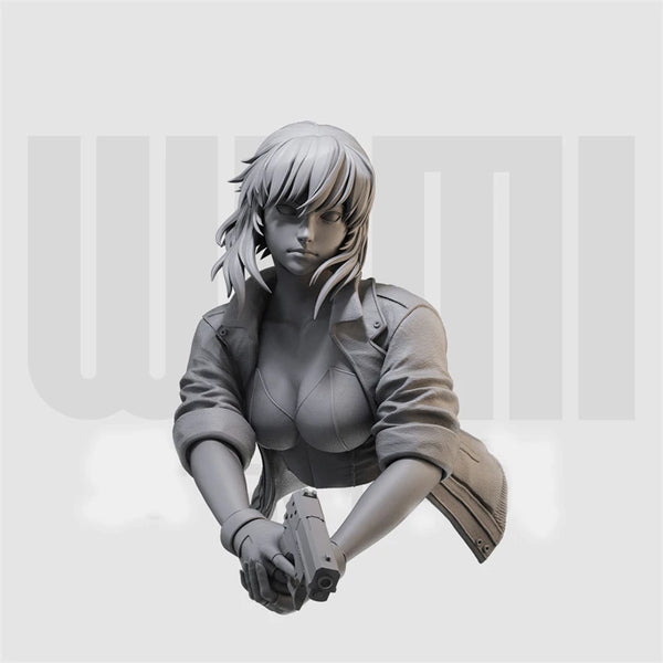 1/10 Female Warrior with Pistol, Resin Model Bust Kit, Fantasy Theme, Unassembled and Unpainted