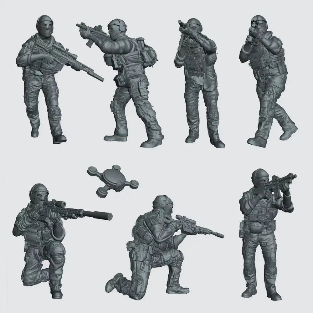 1/35 Modern Operators Advancing with Mixed Weapons, 8 Figures, Resin Model Figure Kit, Unassembled and Unpainted