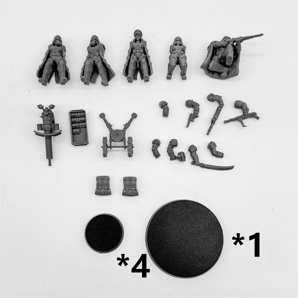 28mm Grim Guard Delta Squad, 5 Figures, Resin Model Figure Kit, Fantasy Theme, Unassembled and Unpainted