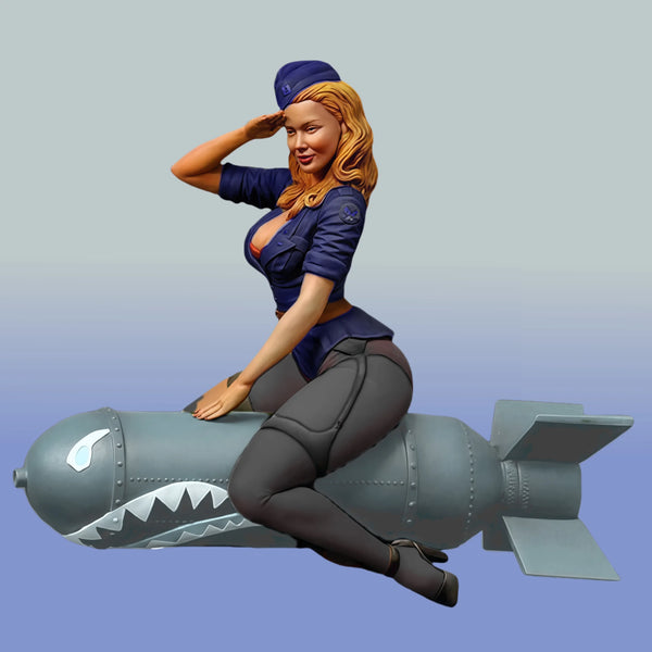1/24 WWII Pin-Up on Aircraft Bomb, Resin Model Figure Kit, Unassembled and Unpainted