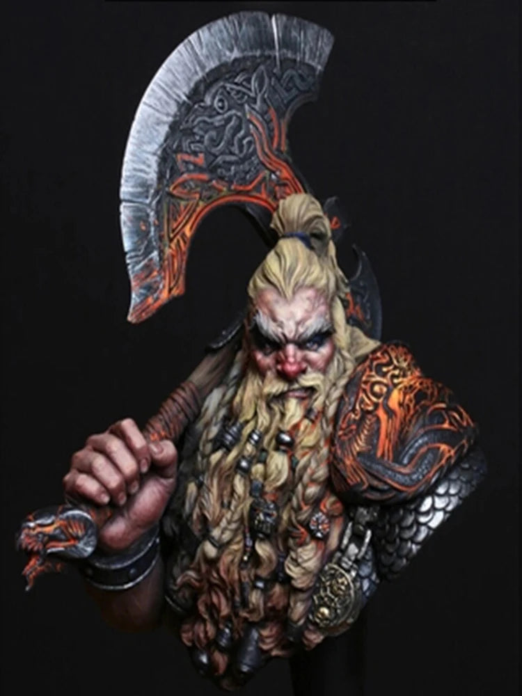 1/10 Dwarf Warrior with Horned Helmet and Axe, Resin Model Bust Kit, Fantasy Theme, Unassembled and Unpainted