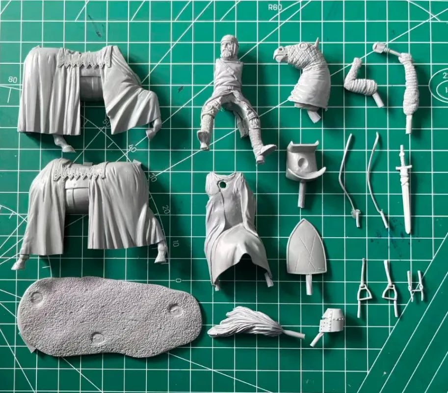 1/32 Medieval Crusader Mounted in Red Surcoat, Resin Model Figure Kit, Unassembled and Unpainted