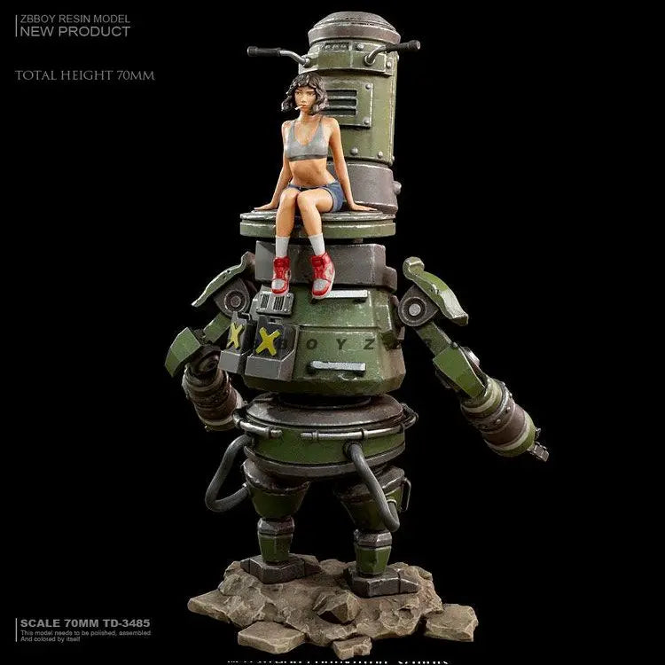 75mm Mecha Robot & Female Soldier, 2 Figures, Resin Model Figure Kit, Sci-Fi Theme, Unassembled and Unpainted