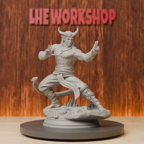 75mm Tiefling Monk, Resin Model Figure Kit, Fantasy Theme, Unassembled and Unpainted