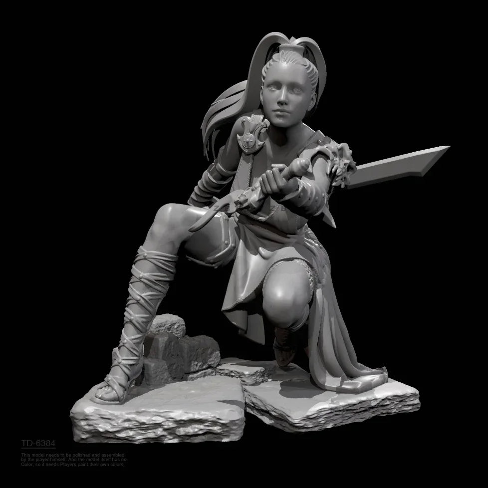 65mm Female Warrior, Resin Model Figure Kit, Fantasy Theme, Unassembled and Unpainted