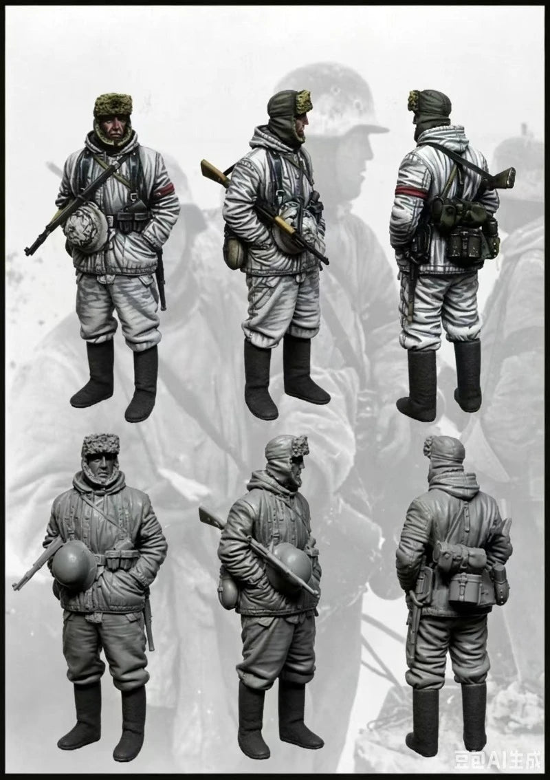 1/35 WWI Russian Infantry in Combat Poses with Gas Masks, 6 Figures, Resin Model Figure Kit, Unassembled and Unpainted