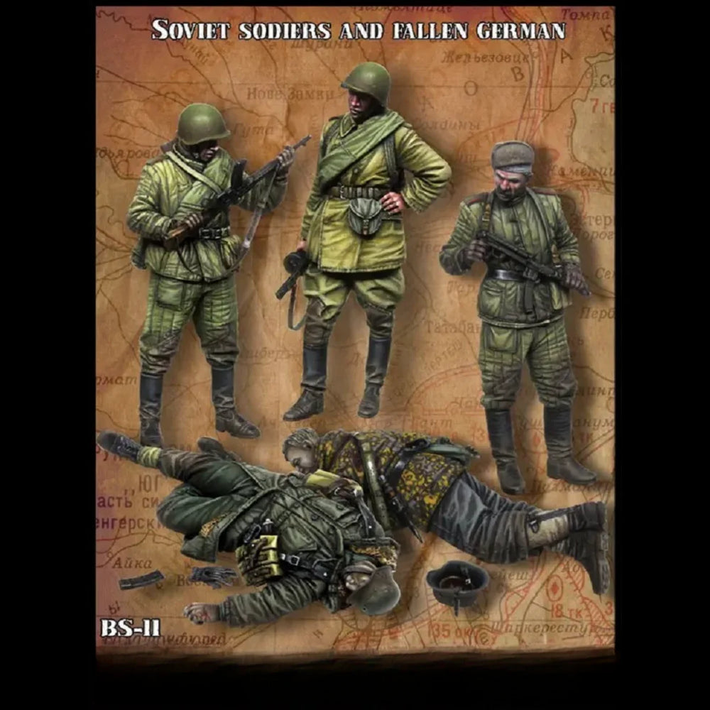 1/35 WWII Soviet Infantry with Casualties, 5 Figures, Resin Model Figure Kit, Unassembled and Unpainted