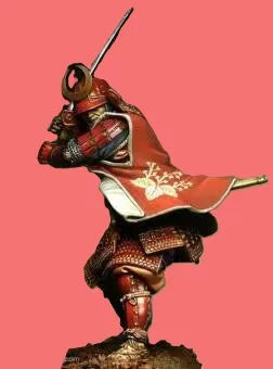 90mm Sengoku Samurai Commander in Ornate Armor with Horo, Resin Model Figure Kit, Military Theme, Unassembled and Unpainted