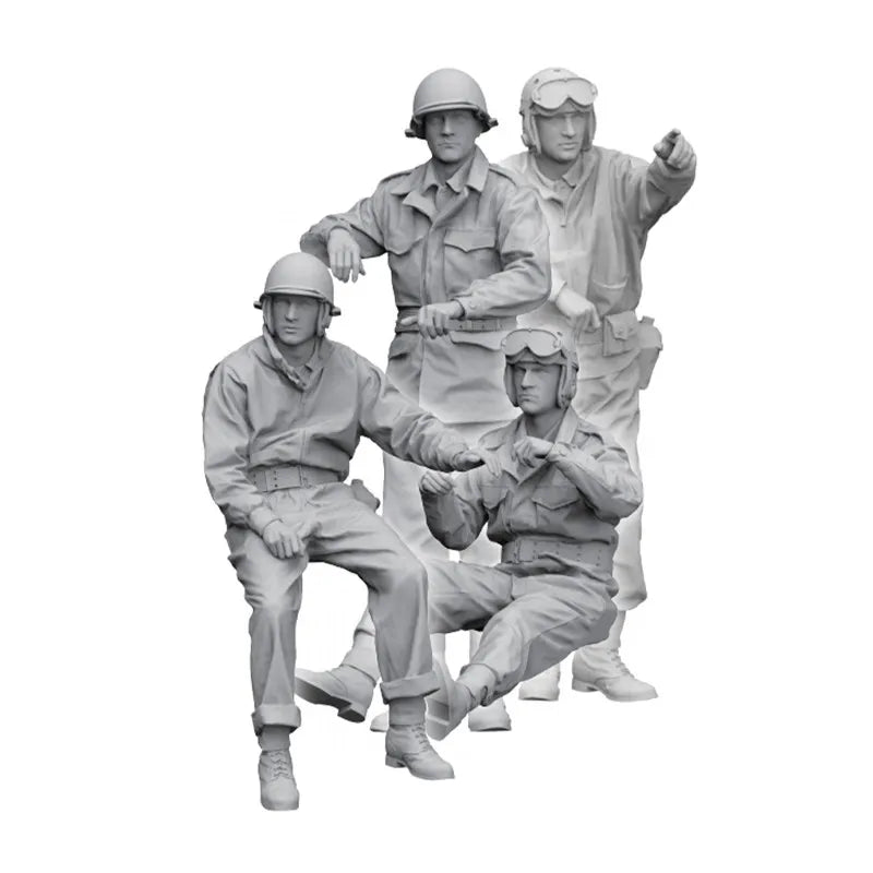 1/35 WWII US Tank Crew Advancing, 4 Figures, Resin Model Figure Kit, Unassembled and Unpainted