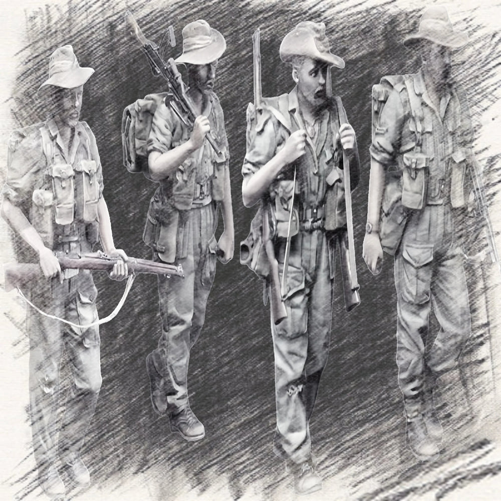 1/35 WWII Jungle Warfare Soldiers, 4 Figures, Resin Model Figure Kit, Unassembled and Unpainted
