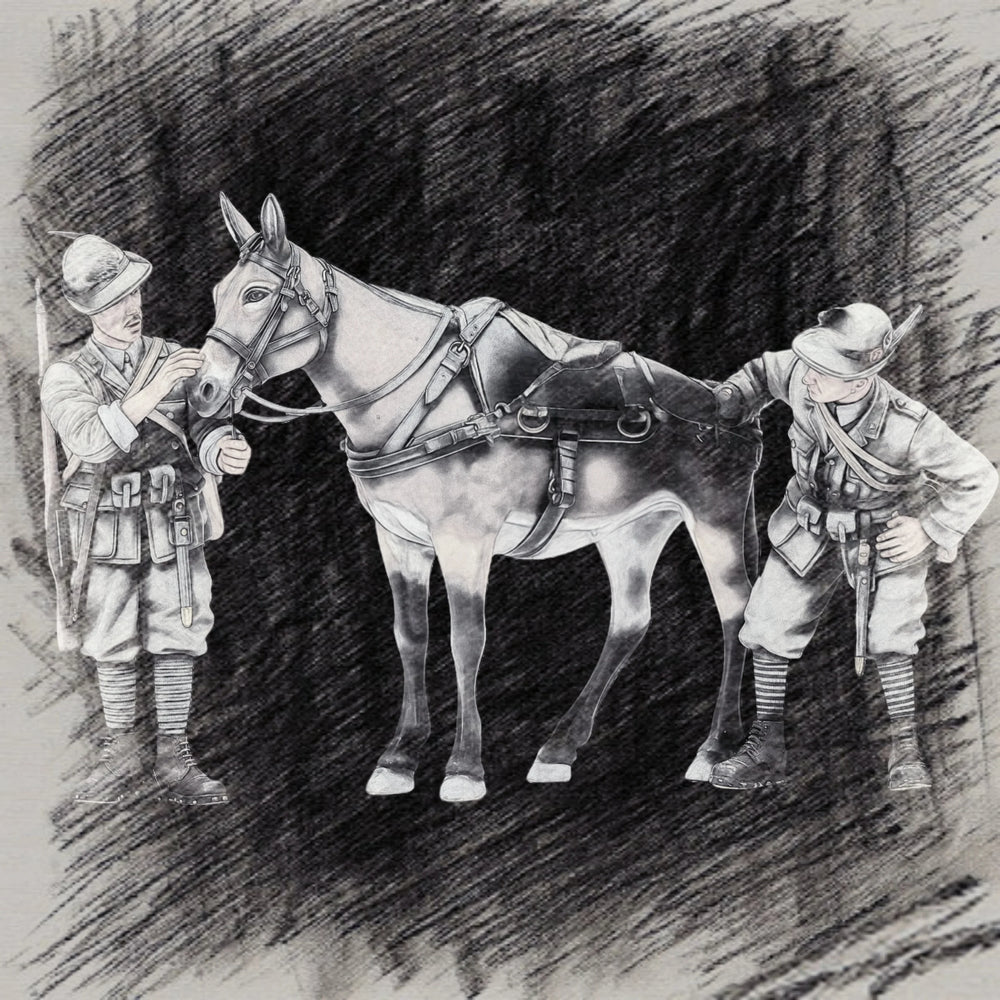 1/35 WWI Soldiers with Pack Animal, 3 Figures, Resin Model Figure Kit, Unassembled and Unpainted