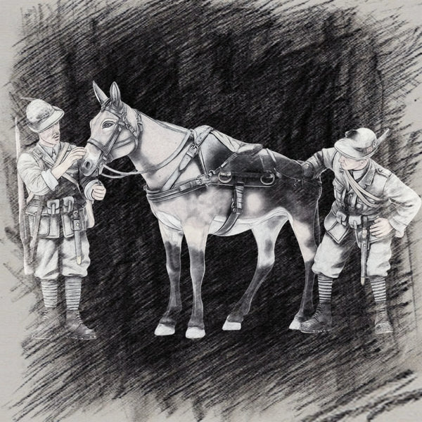 1/35 WWI Soldiers with Pack Animal, 3 Figures, Resin Model Figure Kit, Unassembled and Unpainted