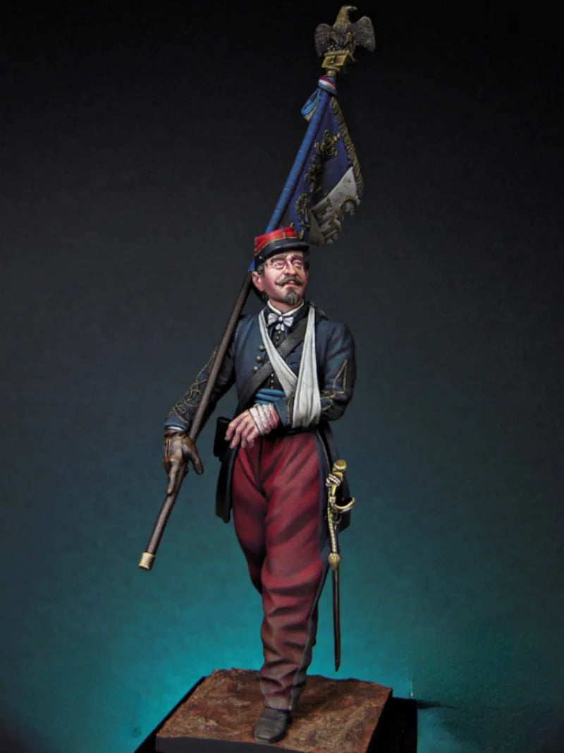 1/24 Napoleonic French Standard Bearer, Resin Model Figure Kit, Unassembled and Unpainted